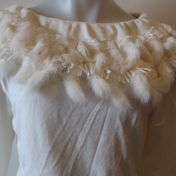 Metric Cream Sweater With Rabbit Hair & Lace Trim Sz M * - Picture 4 of 7